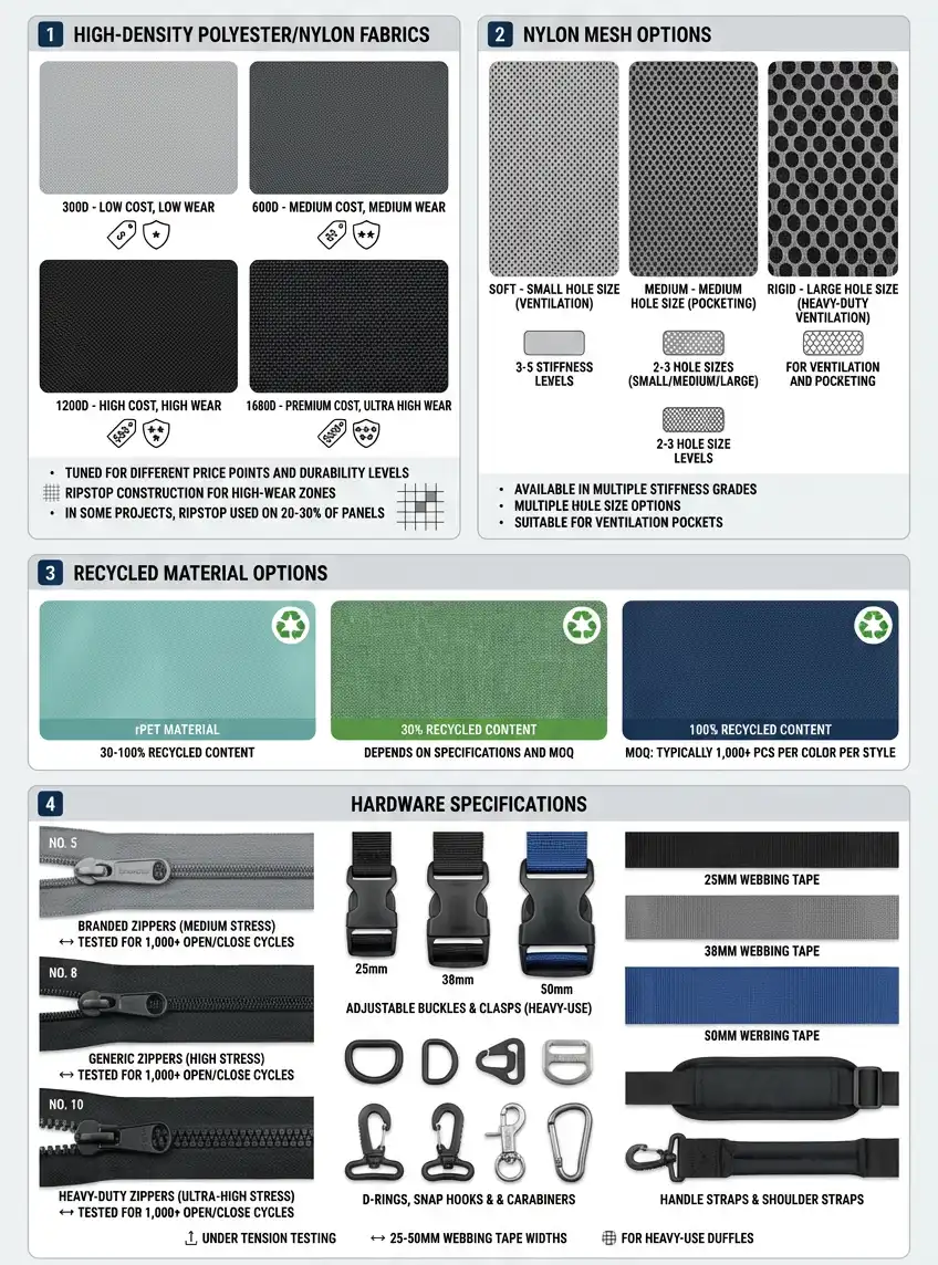 Fabrics & Hardware for High-use, High-sweat Environments - Fitness & Sports-FY Custom Bag Manufacturer