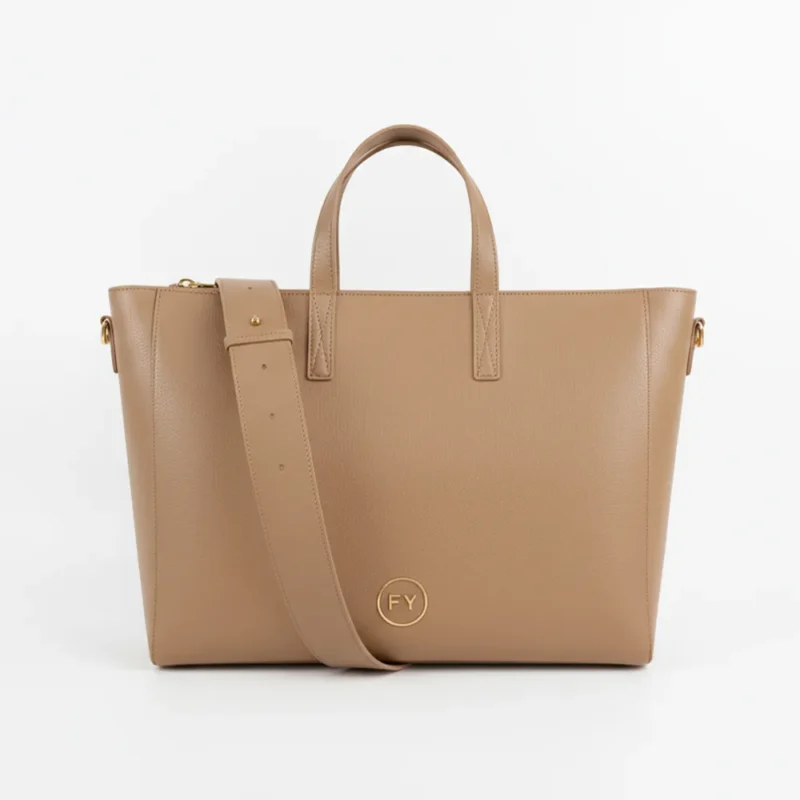 China Factory Customize Logo 15.6 Inch Laptop Vegan PU Leather Tote Bag for Women Work Bag With Crossbody Strap - Leather Bag-FY Custom Bag Manufacturer