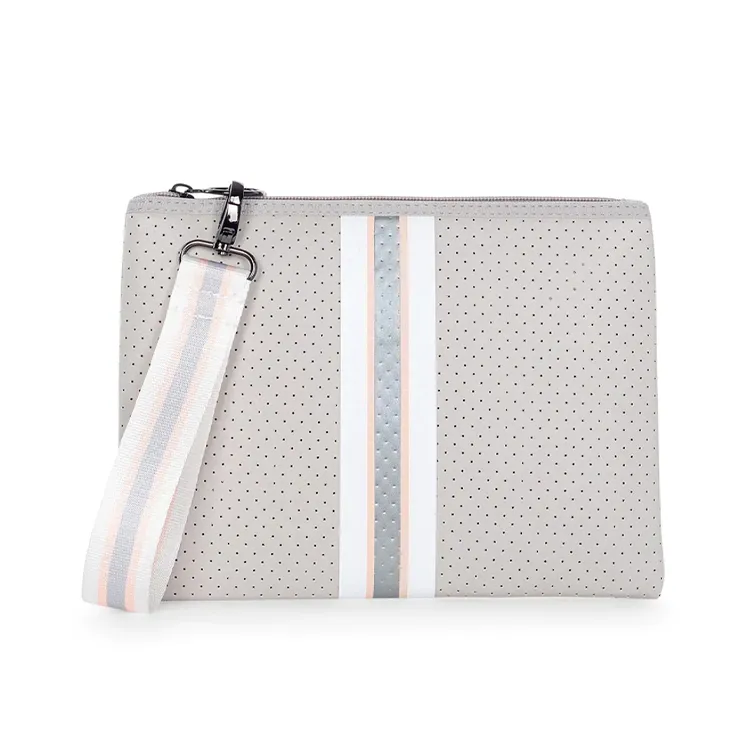 Customization Durable USA Popular Printing Stripe Perforated Neoprene Clutch Bag Zip for Women with Wristlet - Mini / Small Bags-FY Custom Bag Manufacturer