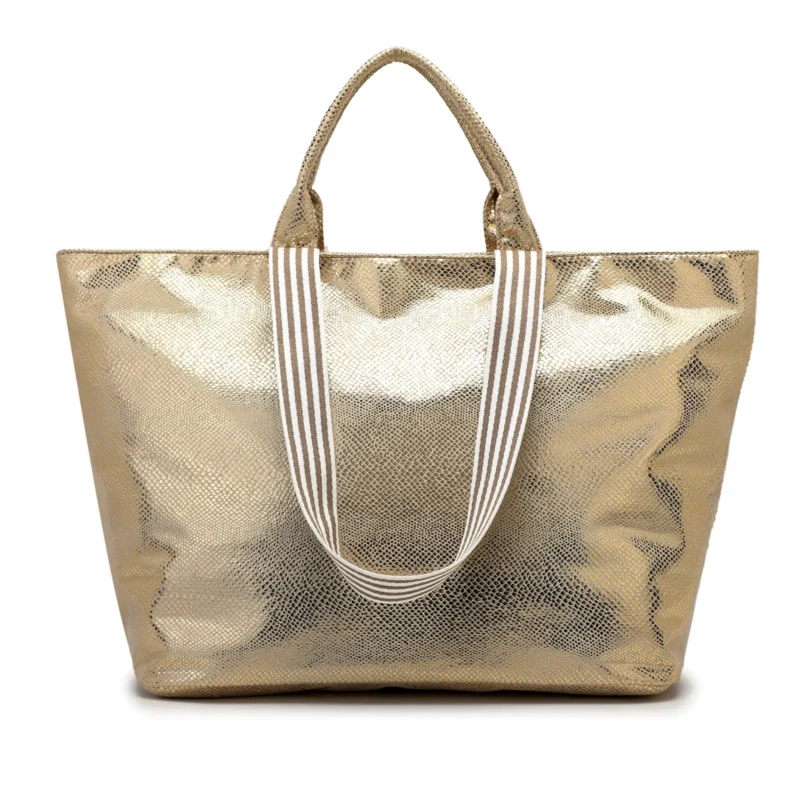 Silver & Gold Custom logo Office Lady Women Cotton Weekender Overnight Travel Handbags Tote Bag With 2 Straps - Nylon Bag-FY Custom Bag Manufacturer