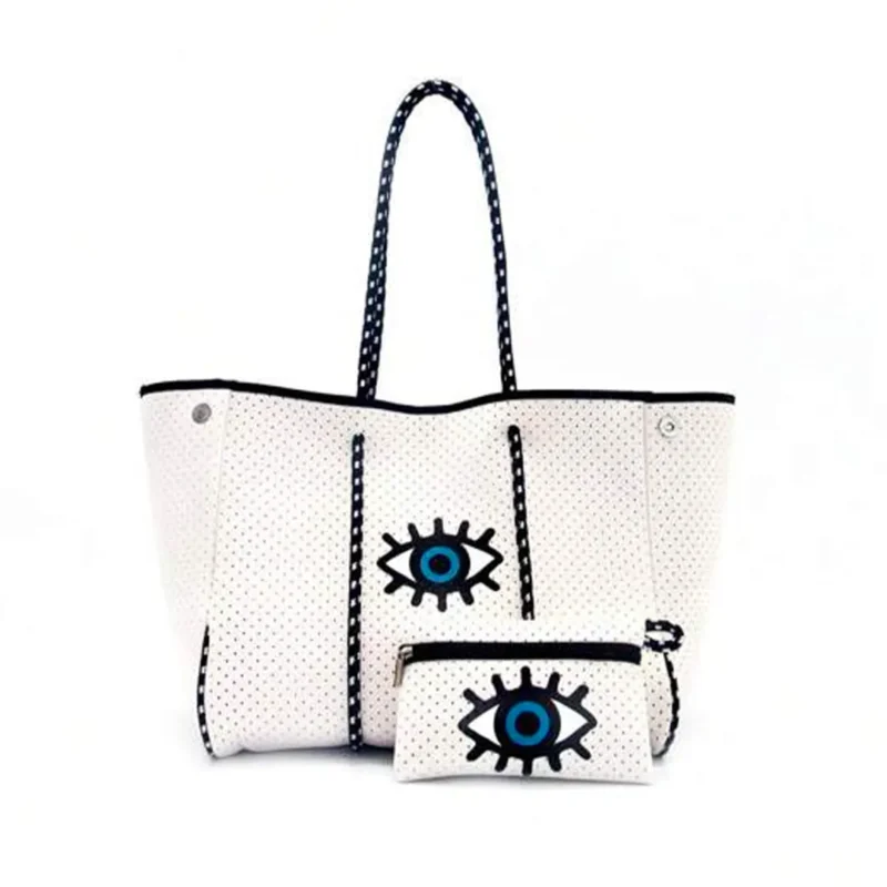 Customization Private Label logo Small MOQ Perforated Summer Rope Handle Evil Eye Neoprene Tote Beach Bag - Daily Commuting & Work-FY Custom Bag Manufacturer