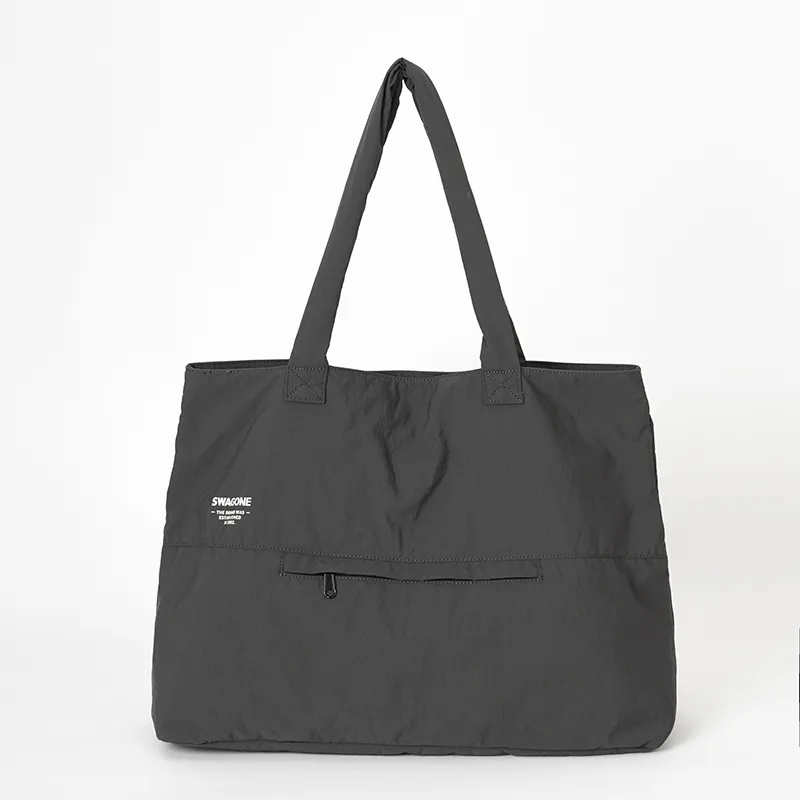 Fashion Streetwear Men's Outfit Travel Weekender Custom Printed logo Black Beach Shopper Waterproof Nylon Tote Bag with Pockets - Daily Commuting & Work-FY Custom Bag Manufacturer