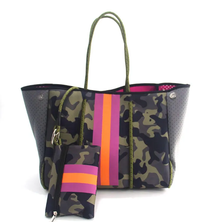 Perforated 4mm Thickness Custom Washable Large Weekender Neoprene Plain Waterproof Beach Tote Bag with Clutch - Designer Inspired Bag-FY Custom Bag Manufacturer