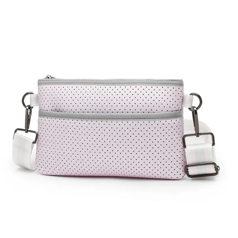 Fashion 3 in 1 logo customize shell pink perforated PU neoprene waist belt bag fanny pack for women with wrist strap - Fashion Bag-FY Custom Bag Manufacturer