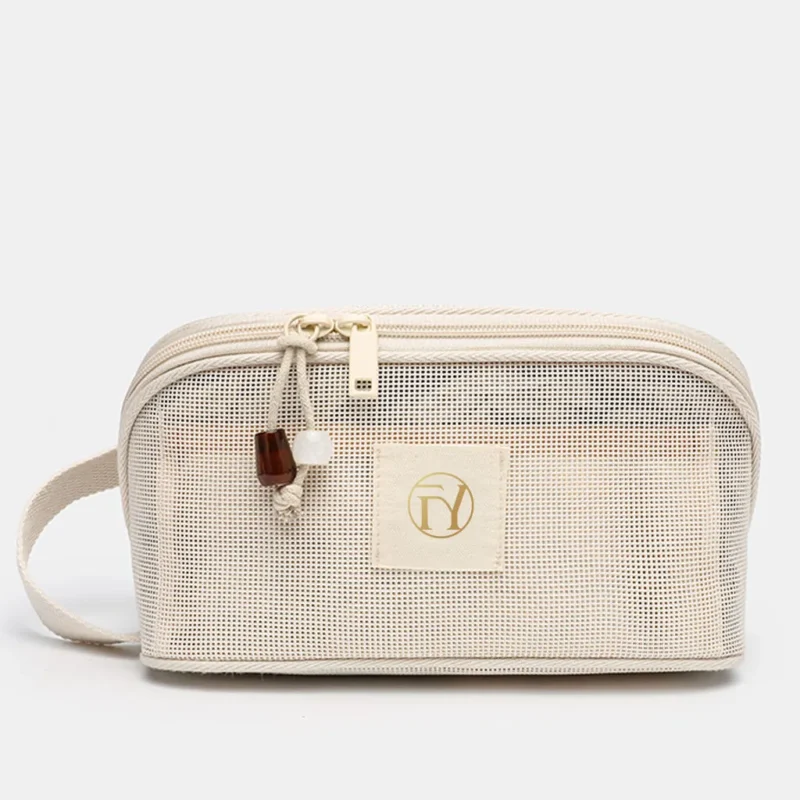 Custom White Mesh Cosmetic Bag Portable Travel Makeup Organizer Toiletry Pouch OEM ODM Custom White Mesh Cosmetic Bag Portable Travel Makeup Organizer Toiletry Pouch OEM ODM