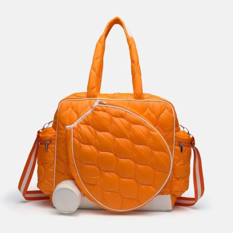 Custom Yellow Quilted Nylon Tennis Tote Bag Women Lightweight Waterproof Racket Handbag with Ball Pouch OEM ODM Custom Yellow Quilted Nylon Tennis Tote Bag Women Lightweight Waterproof Racket Handbag with Ball Pouch OEM ODM