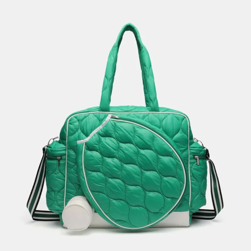 Custom Green Quilted Nylon Tennis Tote Bag Women Waterproof Lightweight Sports Handbag with Racket Pocket OEM ODM Custom Green Quilted Nylon Tennis Tote Bag Women Waterproof Lightweight Sports Handbag with Racket Pocket OEM ODM